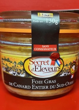  IGP Sud Ouest "Eleveur identifié" 100% naturel. Sans colorant, sans conservateur. C’est la plus pure tradition du Sud-Ouest. Seulement salé et poivré, ce foie gras est cuisiné en bocal verre. 