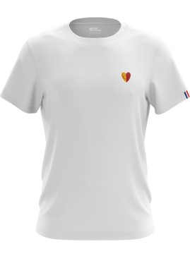 T-shirt mixte Coeur en coton bio. Certifié Origine France Garantie. Fabrication française à Perpignan.
Disponible en 4 couleurs : blanc, bleu marine, gris chiné et noir.