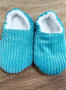 CHAUSSONS BEBE VELOUR COTELE TURQUOISE 